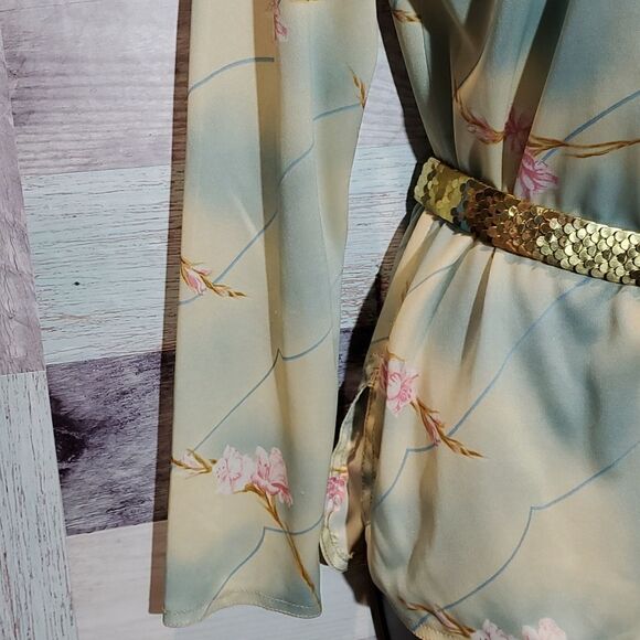 Vintage Tie Dye Floral Print Dagger Collar Blouse Sz M - Picture 4 of 8